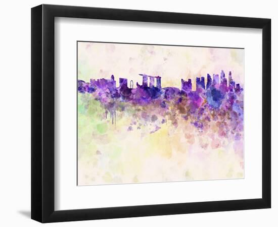 Singapore Skyline in Watercolor Background-paulrommer-Framed Art Print