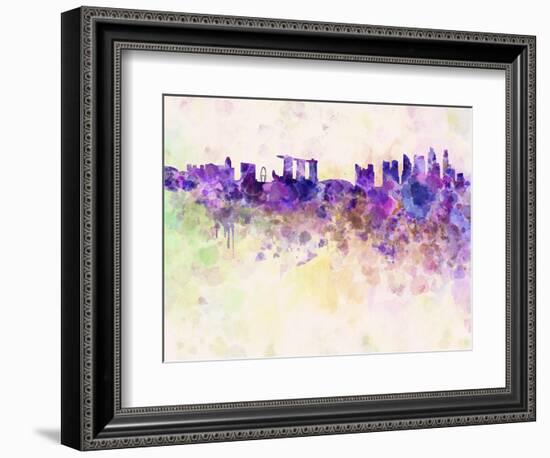 Singapore Skyline in Watercolor Background-paulrommer-Framed Art Print