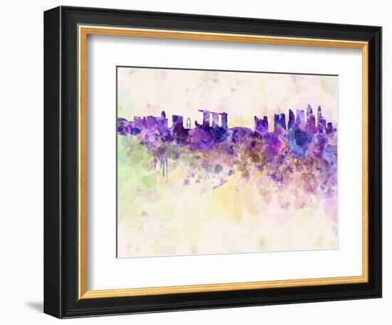 Singapore Skyline in Watercolor Background-paulrommer-Framed Art Print