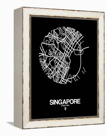 Singapore Street Map Black-NaxArt-Framed Stretched Canvas