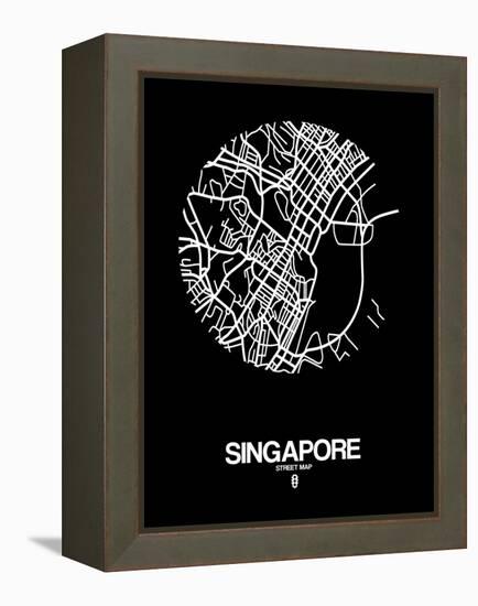 Singapore Street Map Black-NaxArt-Framed Stretched Canvas