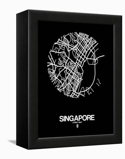 Singapore Street Map Black-NaxArt-Framed Stretched Canvas