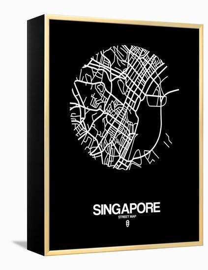 Singapore Street Map Black-NaxArt-Framed Stretched Canvas