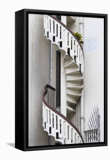 Singapore, Traditional Shophouse Architecture, Spiral Stairs-Walter Bibikow-Framed Premier Image Canvas