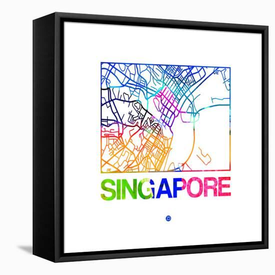 Singapore Watercolor Street Map-NaxArt-Framed Stretched Canvas