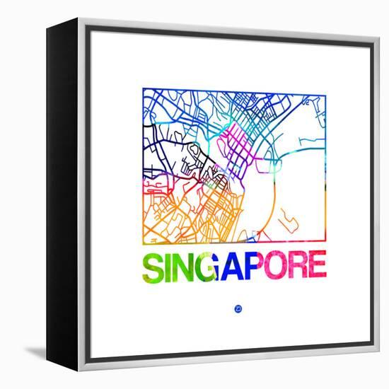 Singapore Watercolor Street Map-NaxArt-Framed Stretched Canvas