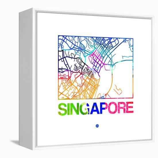 Singapore Watercolor Street Map-NaxArt-Framed Stretched Canvas