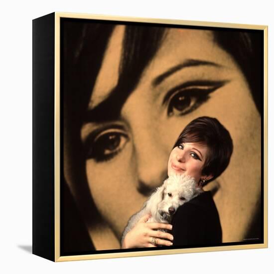 Singer and Actress Barbra Streisand Holding Small Dog in Her Arms-Bill Eppridge-Framed Premier Image Canvas