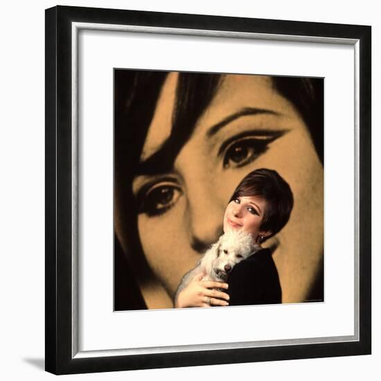 Singer and Actress Barbra Streisand Holding Small Dog in Her Arms-Bill Eppridge-Framed Premium Photographic Print