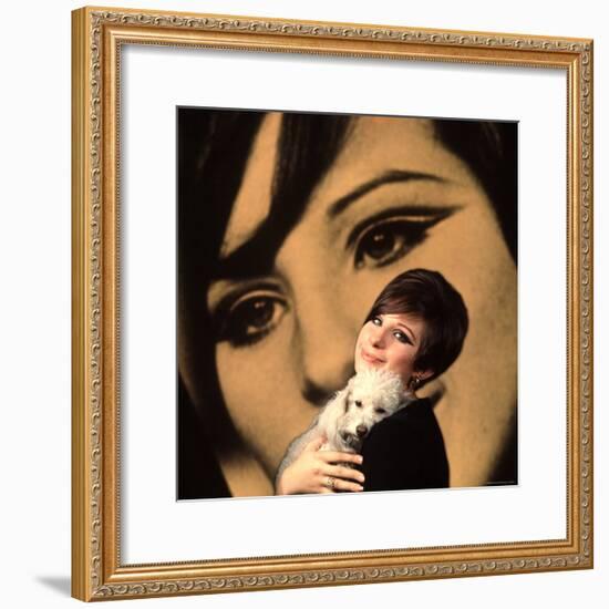 Singer and Actress Barbra Streisand Holding Small Dog in Her Arms-Bill Eppridge-Framed Premium Photographic Print