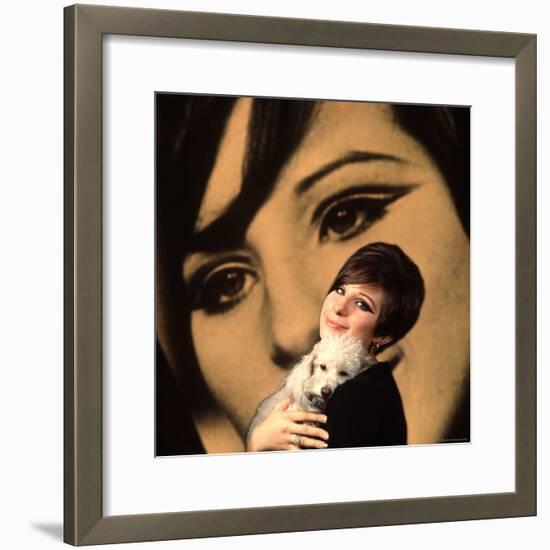 Singer and Actress Barbra Streisand Holding Small Dog in Her Arms-Bill Eppridge-Framed Premium Photographic Print