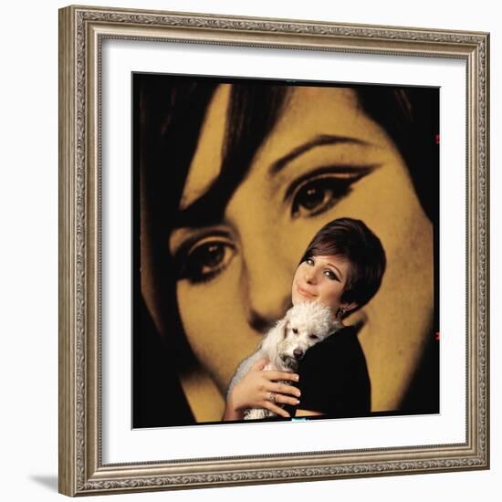 Singer and Actress Barbra Streisand Holding Small Dog in Her Arms-Bill Eppridge-Framed Photographic Print