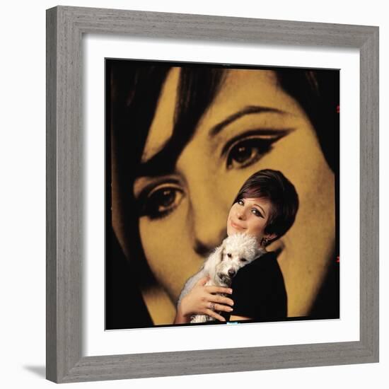 Singer and Actress Barbra Streisand Holding Small Dog in Her Arms-Bill Eppridge-Framed Photographic Print