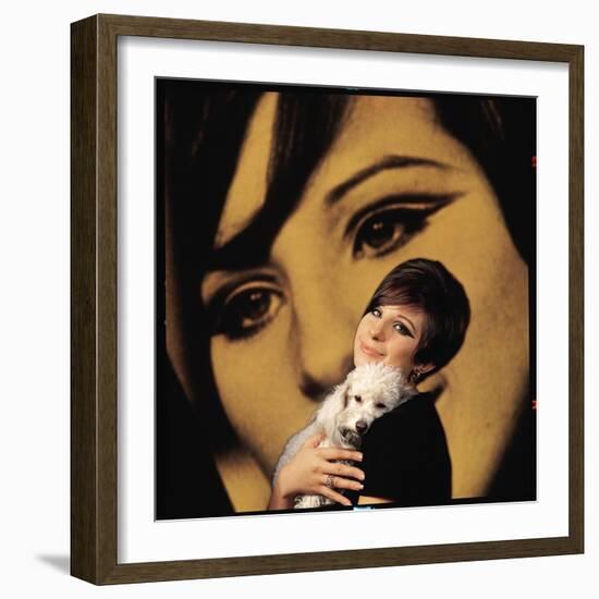 Singer and Actress Barbra Streisand Holding Small Dog in Her Arms-Bill Eppridge-Framed Photographic Print