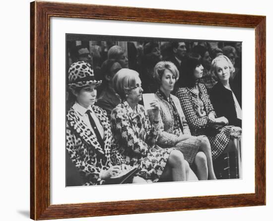 Singer Barbra Streisand Sitting with Marlene Dietrich at Fashion Show-null-Framed Premium Photographic Print