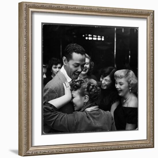 Singer Billy Eckstine Getting a Hug From an Adoring Female After His Show at Bop City-Martha Holmes-Framed Premium Photographic Print