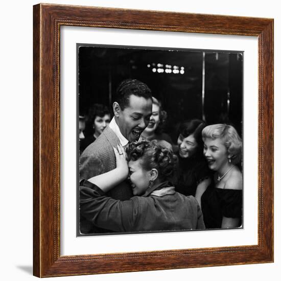 Singer Billy Eckstine Getting a Hug From an Adoring Female After His Show at Bop City-Martha Holmes-Framed Premium Photographic Print