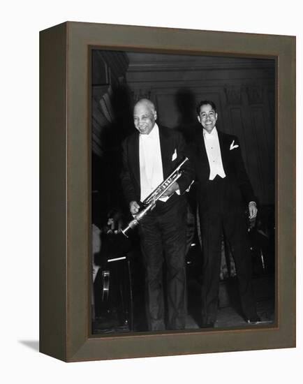 Singer Cab Calloway Standing on Stage with Composer W. C. Handy-Hansel Mieth-Framed Premier Image Canvas