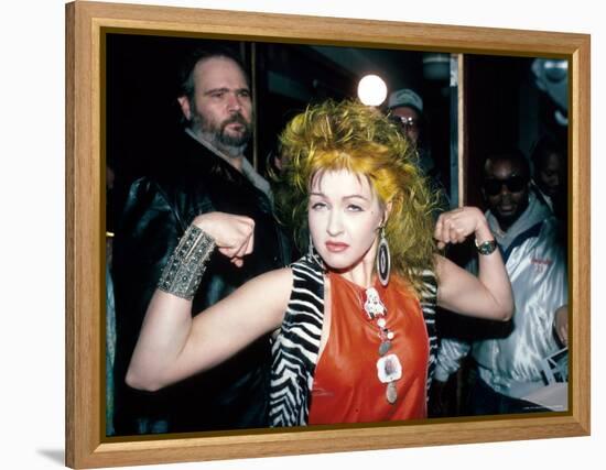 Singer Cyndi Lauper Flexing Her Muscles-Ann Clifford-Framed Premier Image Canvas