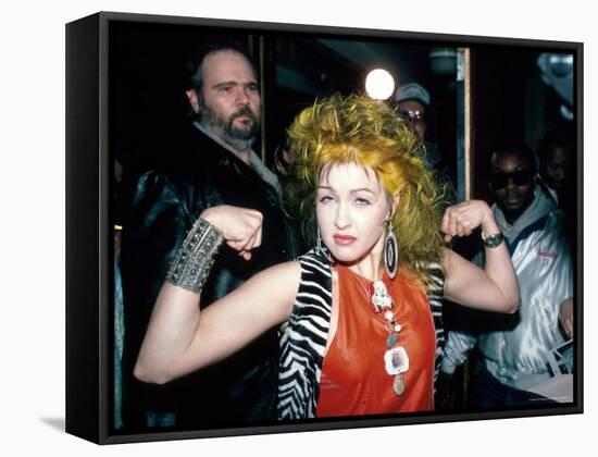 Singer Cyndi Lauper Flexing Her Muscles-Ann Clifford-Framed Premier Image Canvas