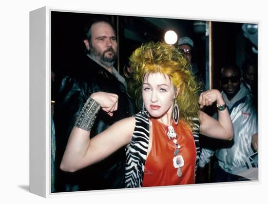 Singer Cyndi Lauper Flexing Her Muscles-Ann Clifford-Framed Premier Image Canvas