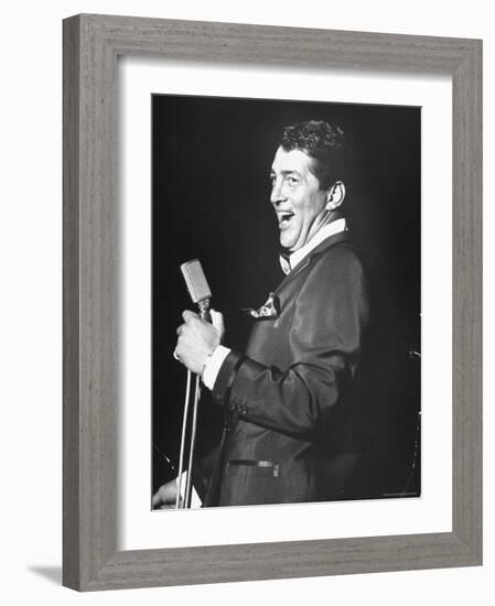 Singer Dean Martin Performing at the Sands Hotel-Allan Grant-Framed Premium Photographic Print