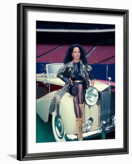 Singer Diana Ross, Sitting on Hood of Rolls Royce-Ann Clifford-Framed Premium Photographic Print
