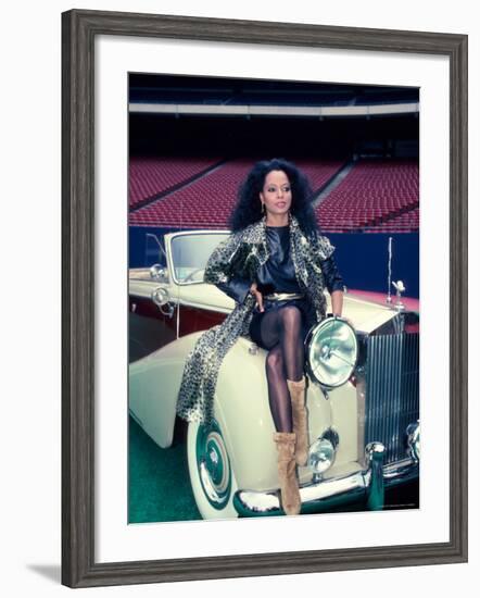 Singer Diana Ross, Sitting on Hood of Rolls Royce-Ann Clifford-Framed Premium Photographic Print