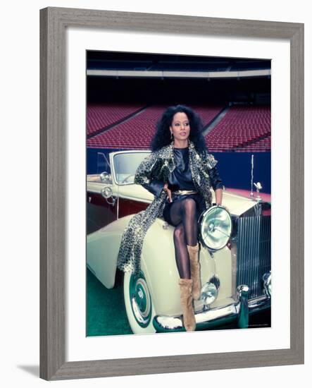 Singer Diana Ross, Sitting on Hood of Rolls Royce-Ann Clifford-Framed Premium Photographic Print