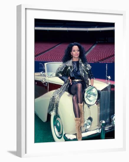 Singer Diana Ross, Sitting on Hood of Rolls Royce-Ann Clifford-Framed Premium Photographic Print