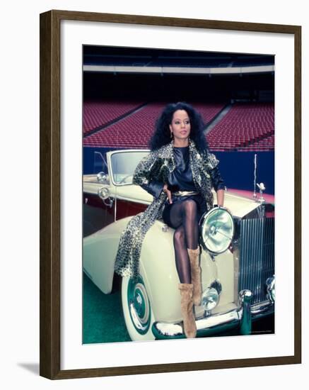 Singer Diana Ross, Sitting on Hood of Rolls Royce-Ann Clifford-Framed Premium Photographic Print