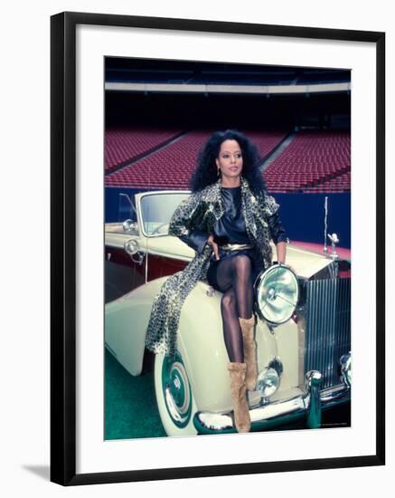 Singer Diana Ross, Sitting on Hood of Rolls Royce-Ann Clifford-Framed Premium Photographic Print