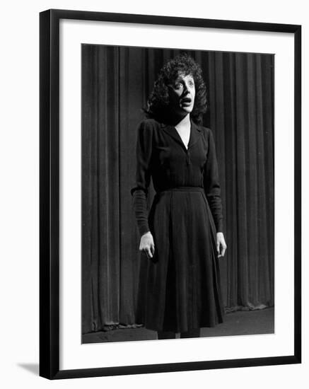 Singer Edith Piaf Singing on Stage-Gjon Mili-Framed Premium Photographic Print