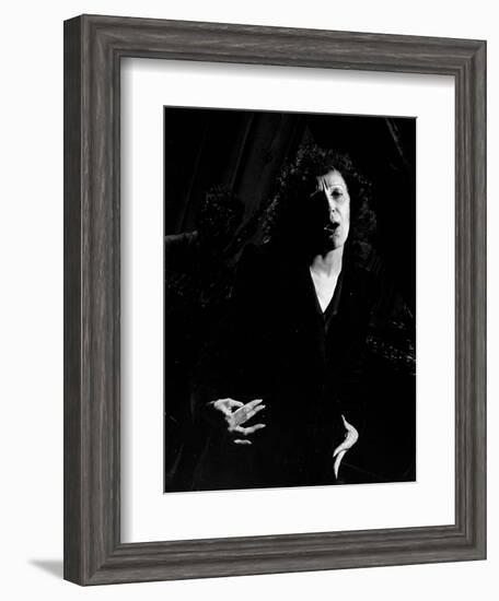 Singer Edith Piaf Singing on Stage-Gjon Mili-Framed Photographic Print