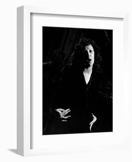 Singer Edith Piaf Singing on Stage-Gjon Mili-Framed Photographic Print