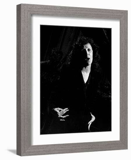 Singer Edith Piaf Singing on Stage-Gjon Mili-Framed Photographic Print