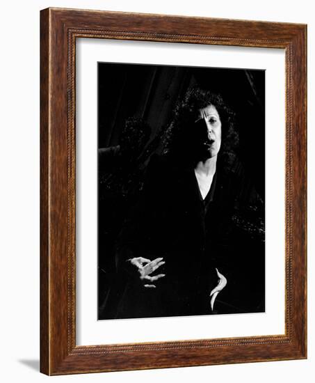 Singer Edith Piaf Singing on Stage-Gjon Mili-Framed Photographic Print