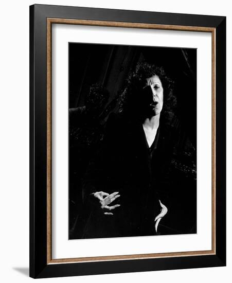 Singer Edith Piaf Singing on Stage-Gjon Mili-Framed Photographic Print