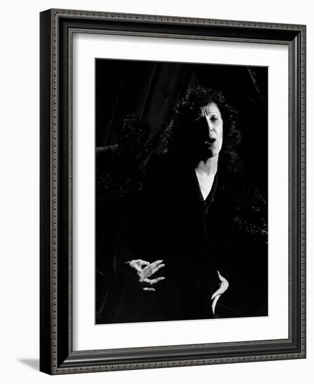 Singer Edith Piaf Singing on Stage-Gjon Mili-Framed Photographic Print