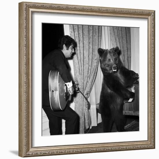 Singer Enrico Macias Playing the Guitar While a Bear Is Playing the Piano, 9 May 1967-null-Framed Photo