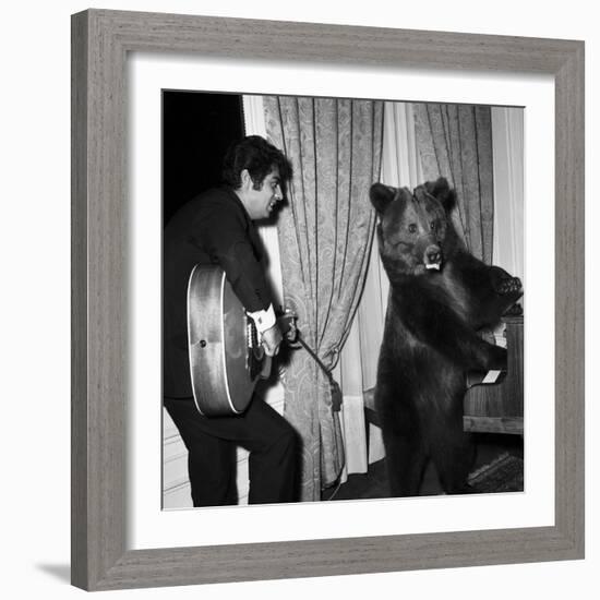 Singer Enrico Macias Playing the Guitar While a Bear Is Playing the Piano, 9 May 1967-null-Framed Photo