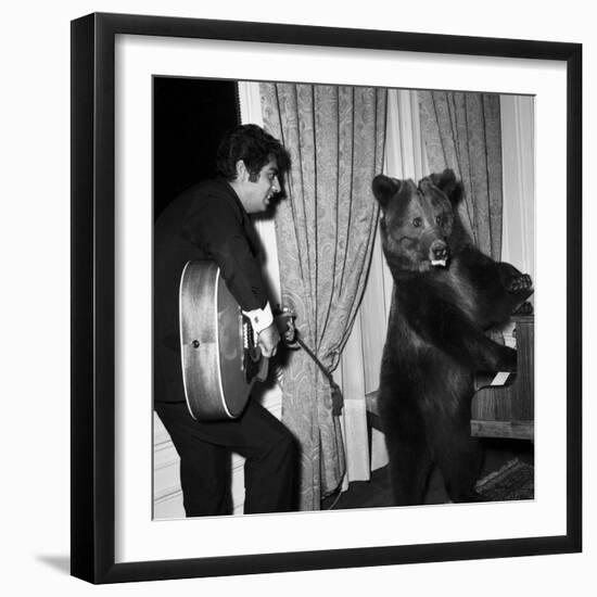 Singer Enrico Macias Playing the Guitar While a Bear Is Playing the Piano, 9 May 1967-null-Framed Photo