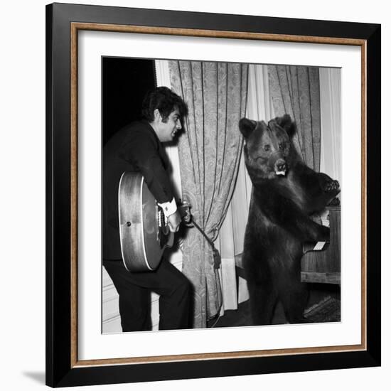 Singer Enrico Macias Playing the Guitar While a Bear Is Playing the Piano, 9 May 1967-null-Framed Photo