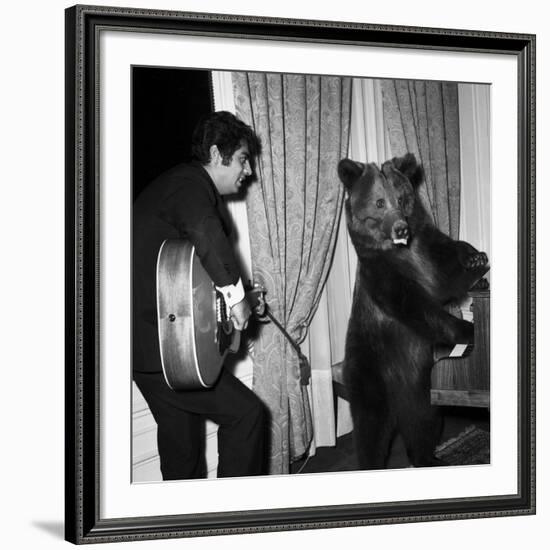 Singer Enrico Macias Playing the Guitar While a Bear Is Playing the Piano, 9 May 1967-null-Framed Photo