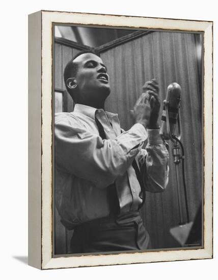 Singer Harry Belafonte Performing at a Recording Session-Yale Joel-Framed Premier Image Canvas