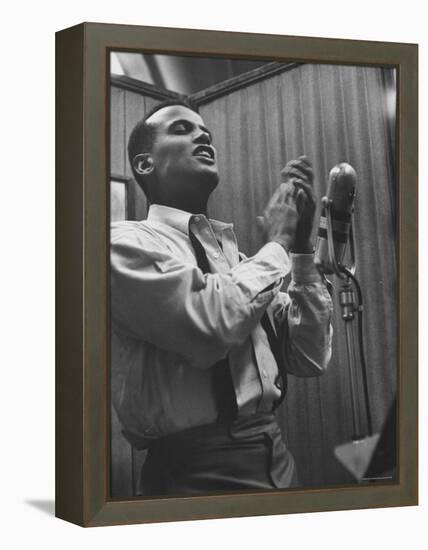 Singer Harry Belafonte Performing at a Recording Session-Yale Joel-Framed Premier Image Canvas