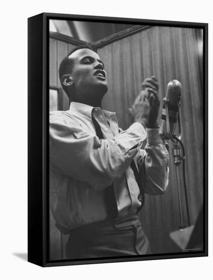 Singer Harry Belafonte Performing at a Recording Session-Yale Joel-Framed Premier Image Canvas