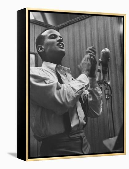 Singer Harry Belafonte Performing at a Recording Session-Yale Joel-Framed Premier Image Canvas