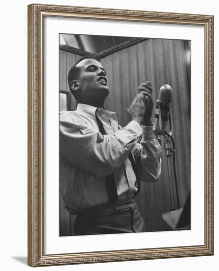 Singer Harry Belafonte Performing at a Recording Session-Yale Joel-Framed Premium Photographic Print