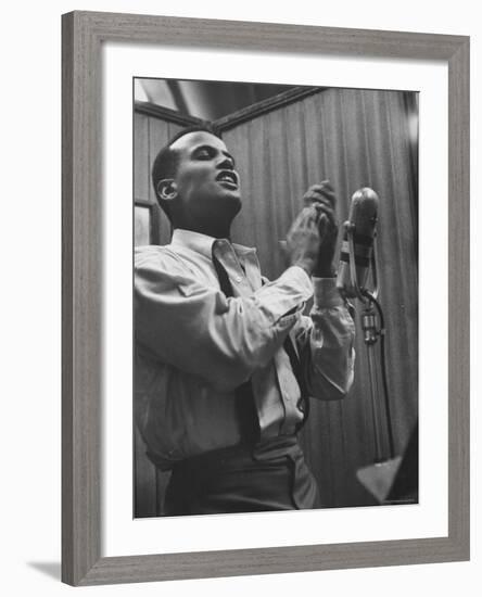 Singer Harry Belafonte Performing at a Recording Session-Yale Joel-Framed Premium Photographic Print